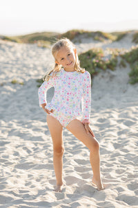 FLOWER PRINT RASH GUARD SWIMSUIT
