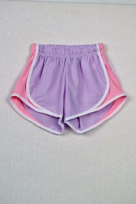 LAVENDER SEERSUCKER ATHLETIC SHORTS WITH PINK SIDE