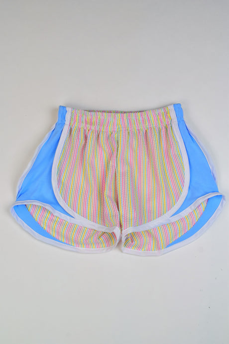 MULTI STRIPE ATHLETIC SHORTS WITH BLUE SIDES