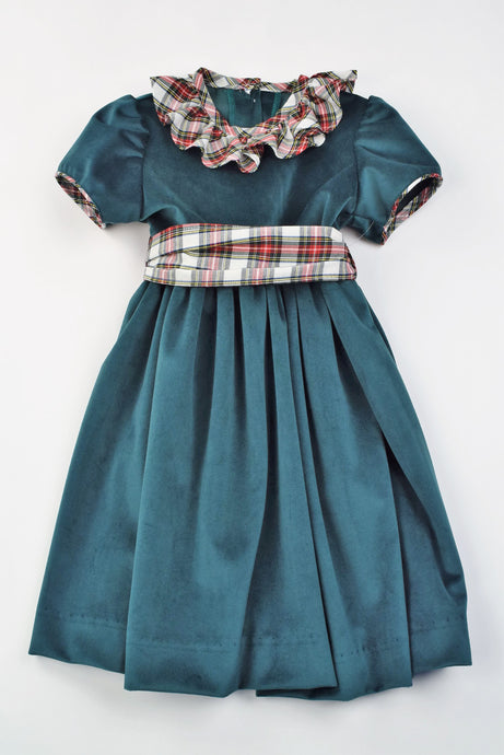 Girls Hunter Velvet Waistline Dress