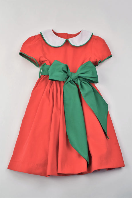 Girls Red Corduroy Waistline Dress