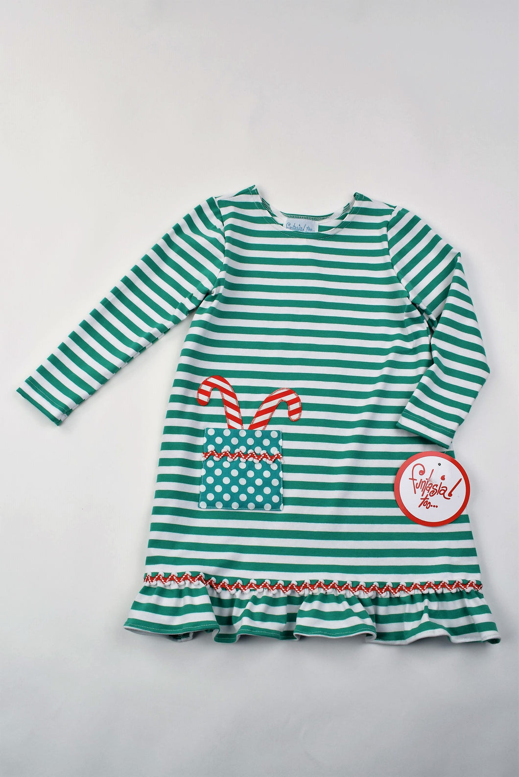 Girls Candy Cane Pocket Knit Dress