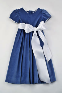 Girls Blue Velvet Waistline Dress