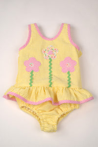 YELLOW RUFFLE SWIMSUIT WITH FLOWERS